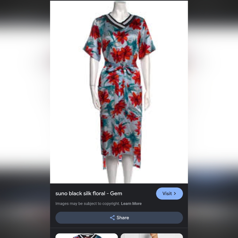 SUNO Sky Blue Floral Print Midi Dress, Size 2